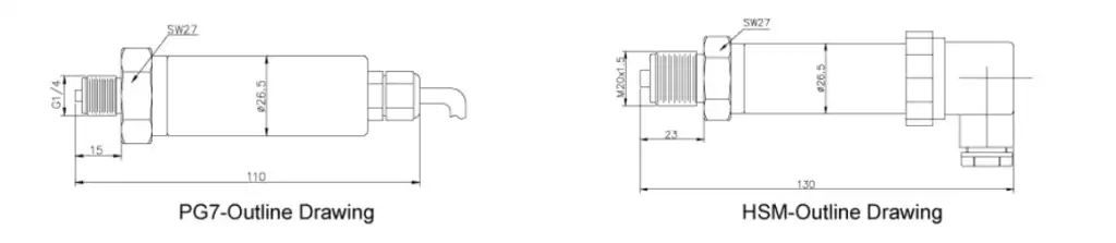 HM20 General Purpose Pressure Transmitter Dimensions