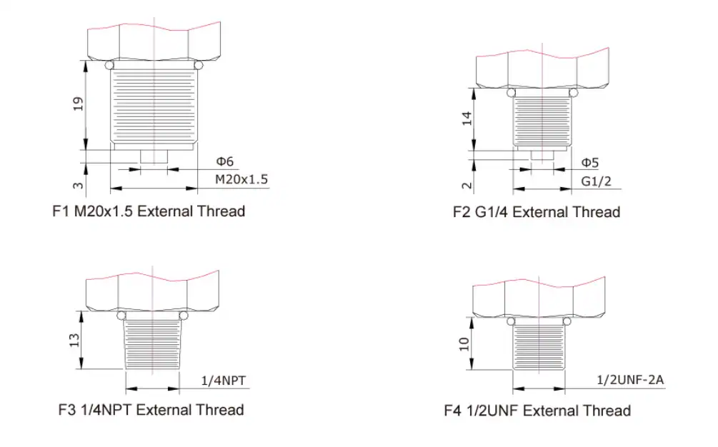 HM20 General Purpose Pressure Transmitter Process Connection Options