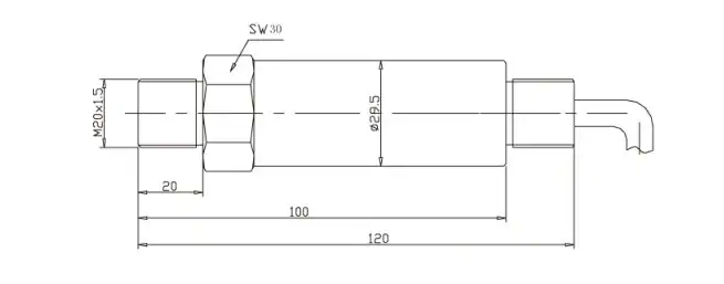 HM60-E Intrinsically Safe Pressure Transmitter dimensions drawing — cable and connector type