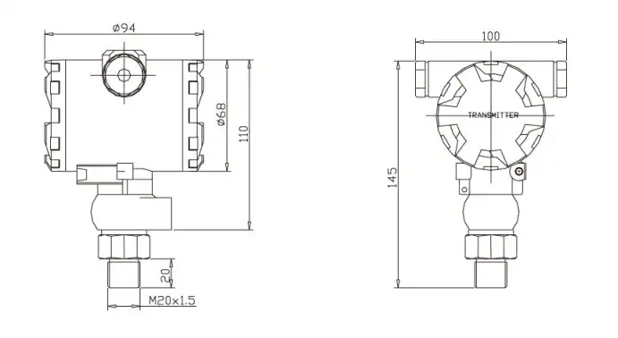 HM60-D HM60-ED Explosion-Proof Pressure Transmitter with flameproof housing dimensions drawing