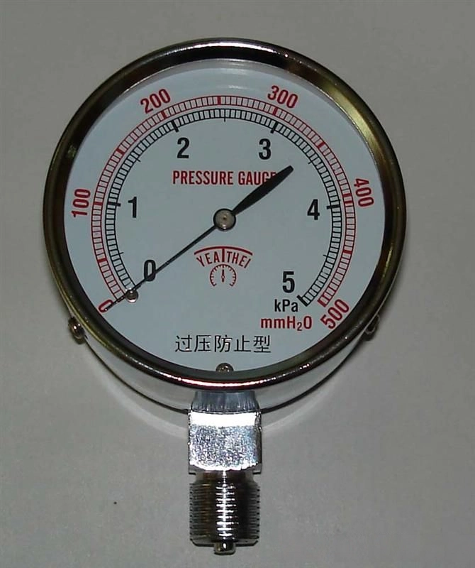 Low-pressure gauge calibrated in mmH2O — the metric equivalent of inches of water column used outside North America