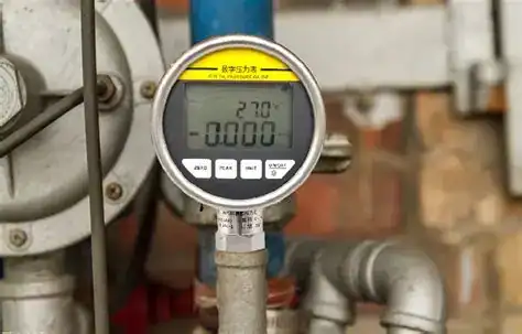 Digital pressure gauge with backlit LCD showing an HVAC static-pressure reading
